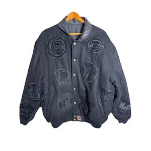 Rare Jeff Hamilton MLB Collage Varsity Jacket Leather And Wool Size L/XL ?